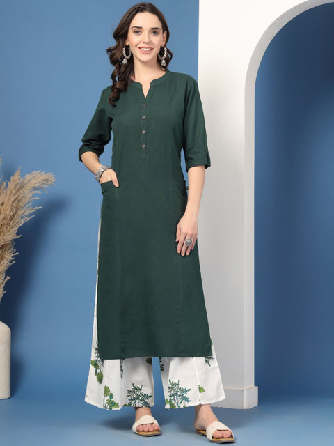 Pistaa Women Floral Solid Pure Cotton Kurta with Palazzo