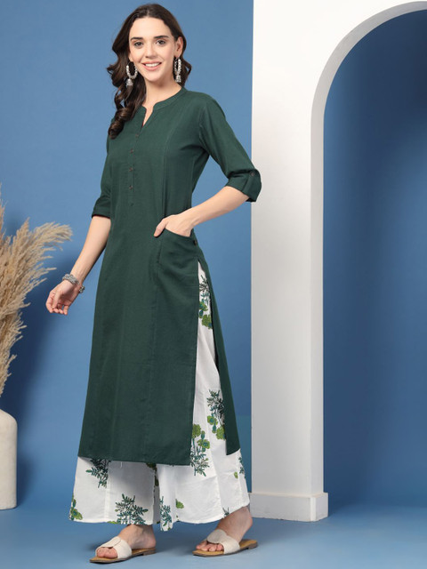 Pistaa Women Floral Solid Pure Cotton Kurta with Palazzo - Image 4