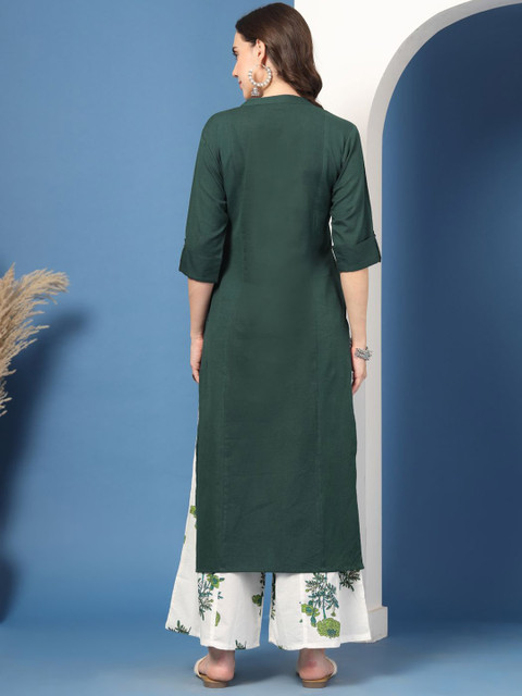 Pistaa Women Floral Solid Pure Cotton Kurta with Palazzo - Image 5