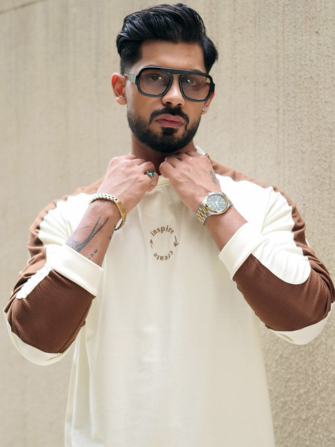 Maniac Colourblocked Round Neck Cotton Oversized Tshirt