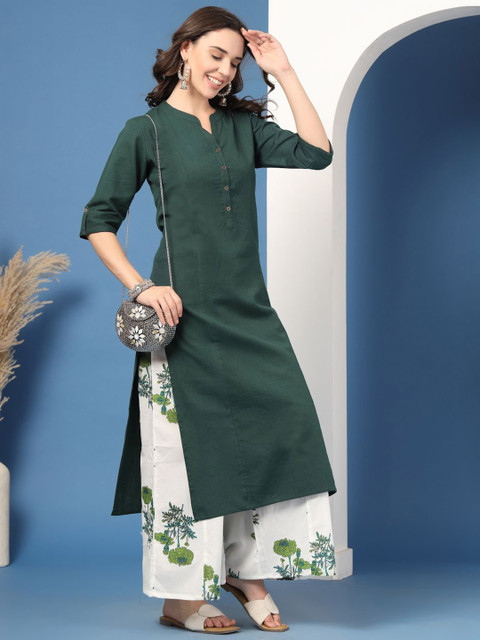 Pistaa Women Floral Solid Pure Cotton Kurta with Palazzo - Image 7