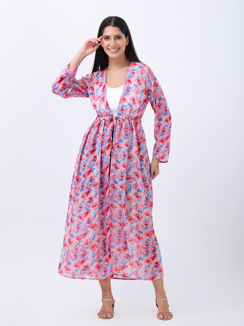 ANVI Be Yourself Floral Printed Front Open Longline Shrug