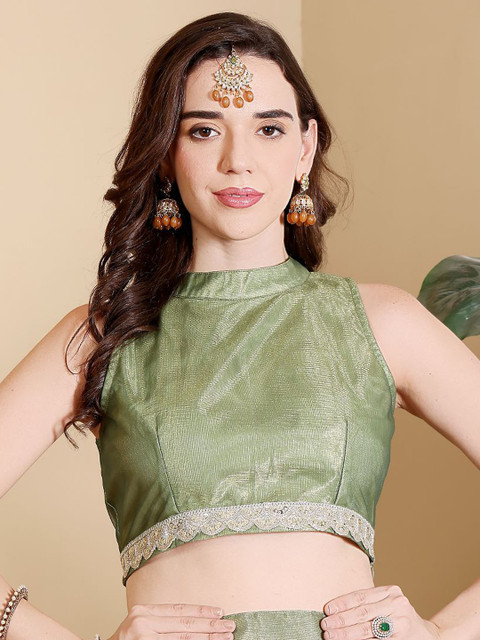 Frolic RolicWomen Sequinned Embellished Mandarin Collar Sleeveless Saree Blouse