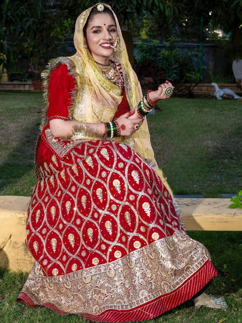 MADHUR HAND WORK ART Embroidered Beads And Stones Satin Semi-Stitched Lehenga Choli