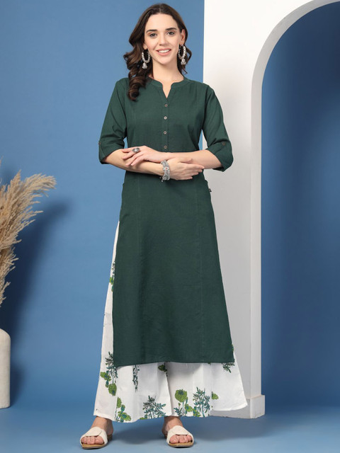 Pistaa Women Floral Solid Pure Cotton Kurta with Palazzo - Image 6
