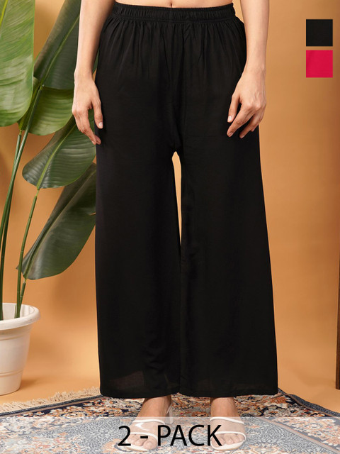 LEGITLOOKS Women Pack Of 2 Wide Leg Fit Palazzos