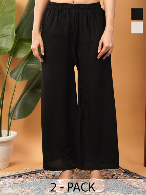 LEGITLOOKS Women Set Of 2 Flared Palazzos