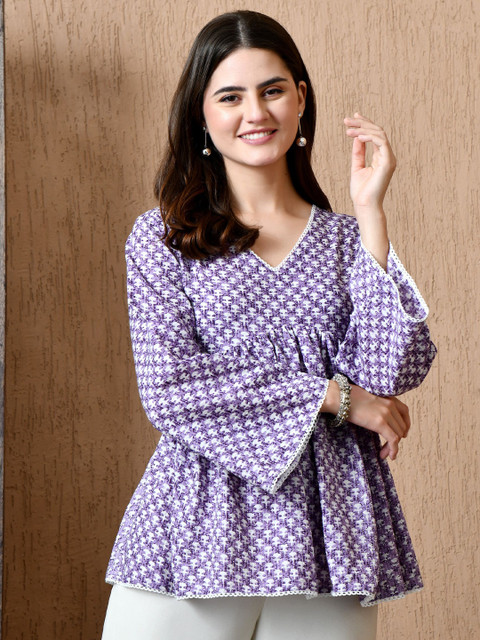 Anouk Rustic Women Pure Cotton Ethnic Motifs Printed Flared Sleeves Peplum Top