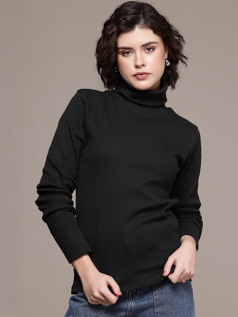 Moda Rapido Women Black Cotton Tshirts