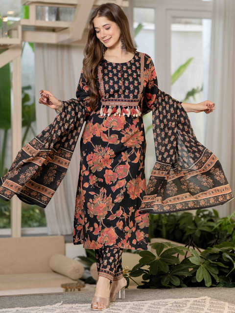 JAIPUR SARAI Women Pure Cotton Printed Kurta Sets With Dupatta