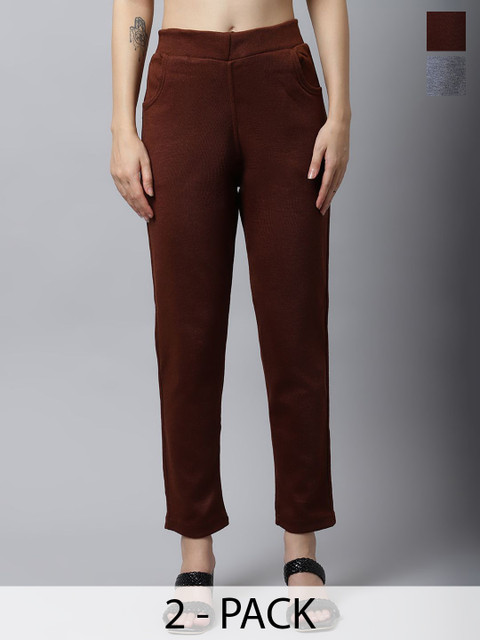 Valles365 by S.C. Women Pack Of 2 Mid-Rise Woolen Trousers