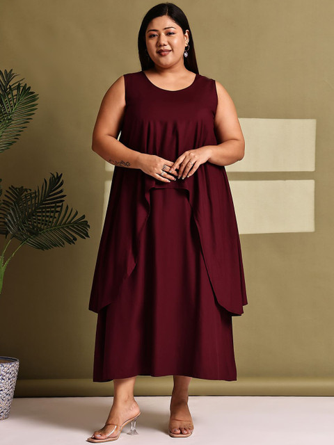 theRebelinme Women Plus Size Layered A-Line Midi Dress