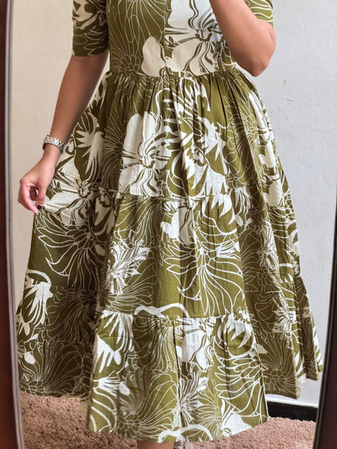 AURIPRX FASHION Women Olive Green Viscose Rayon Floral Printed Anarkali Kurta - Image 2