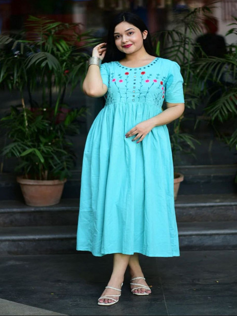 JEMCY Women Ethnic Motif Embroidered Fit & Flare Maxi Dress