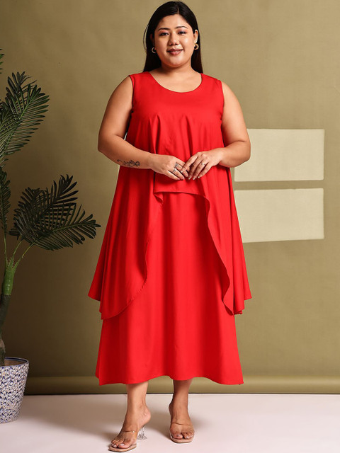 theRebelinme Women Plus Size Layered A-Line Midi Dress