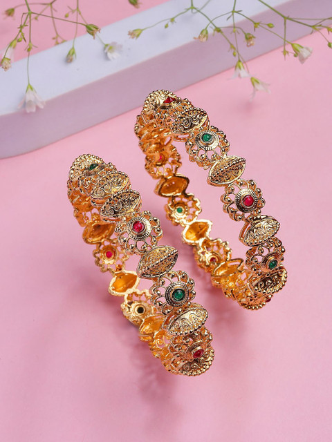 Sukkhi Set Of 2 Gold-Plated Artificial Stones Studded Traditional Bangles