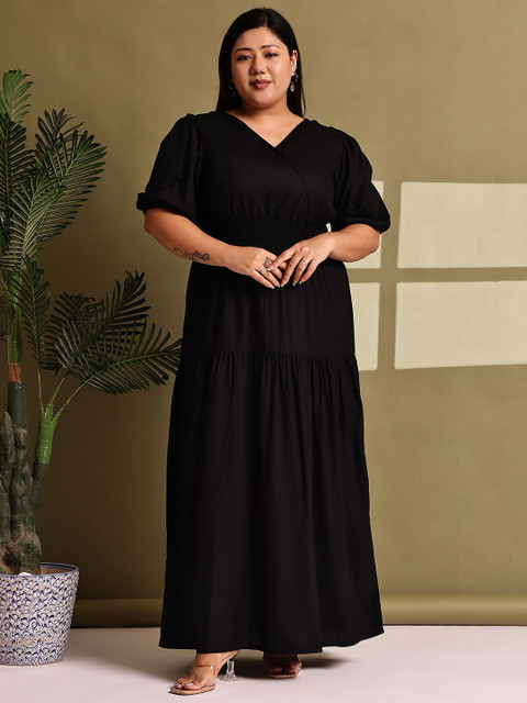 theRebelinme Women Gathered Plus Size A-Line Maxi Dress