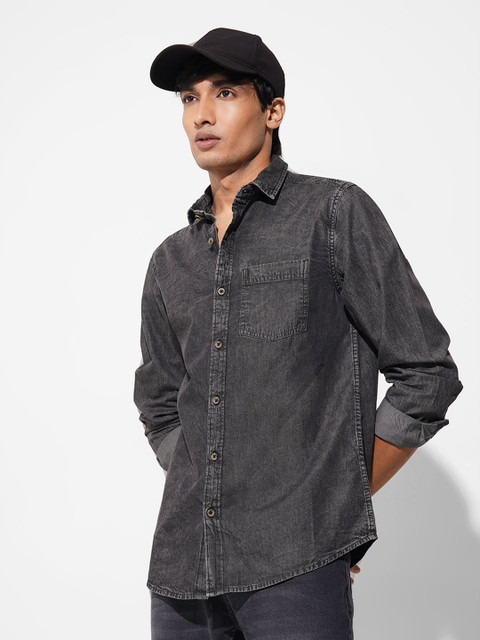 SF JEANS by Pantaloons Faded Spread Collar Pure Cotton Slim Fit Shirt