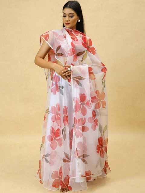 KALINI Women White Printed Semi-Stitched Lehenga & Ready to Wear Blouse With Dupatta - Image 5