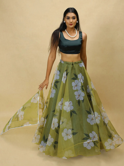 KALINI Printed Organza Semi-Stitched Lehenga & Ready to Wear Blouse With Dupatta - Image 5
