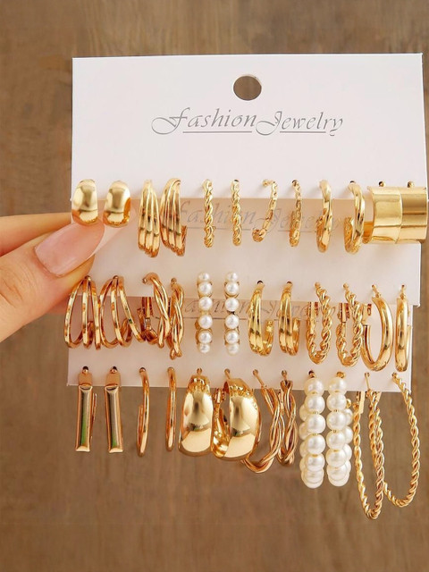 DressBerry Combo Of 18 Contemporary Half Hoop Earrings