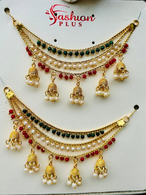 Tejaswita Women Gold Plated Bahubali Artificial Beads Long Chain Jhumka Earrings