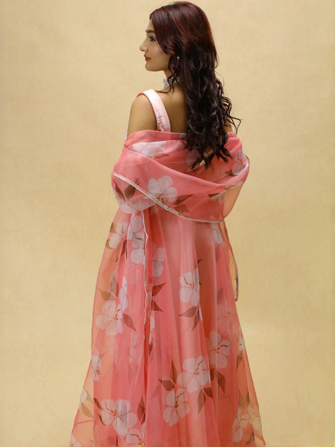 KALINI Women Red Printed Semi-Stitched Lehenga & Ready to Wear Blouse With Dupatta - Image 5