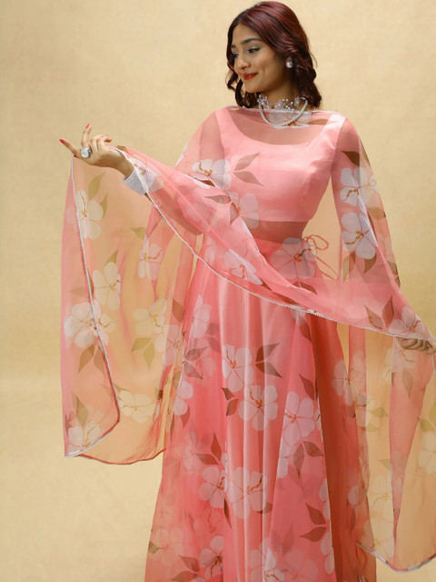 KALINI Women Red Printed Semi-Stitched Lehenga & Ready to Wear Blouse With Dupatta - Image 2