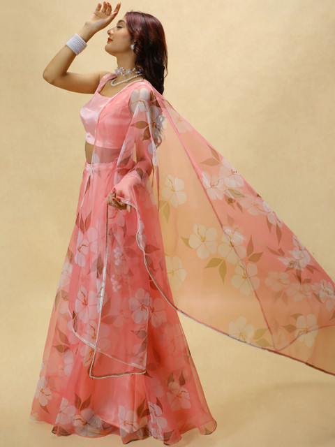 KALINI Women Red Printed Semi-Stitched Lehenga & Ready to Wear Blouse With Dupatta - Image 3