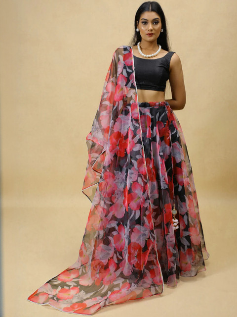 KALINI Women Printed Semi Stitched Lehenga & Ready to Wear Blouse With Dupatta