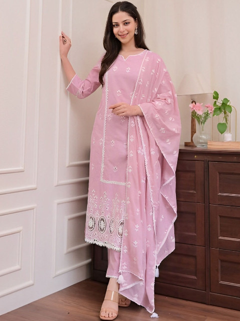 Moda Rapido Women Jute Cotton Printed Kurta Sets With Dupatta