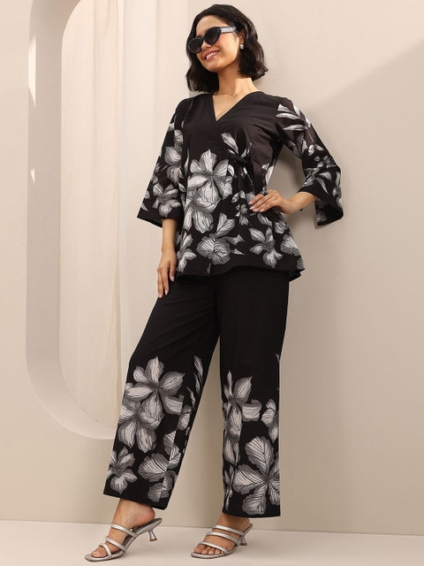 Libas Floral Printed V-Neck Tunic With Palazzos