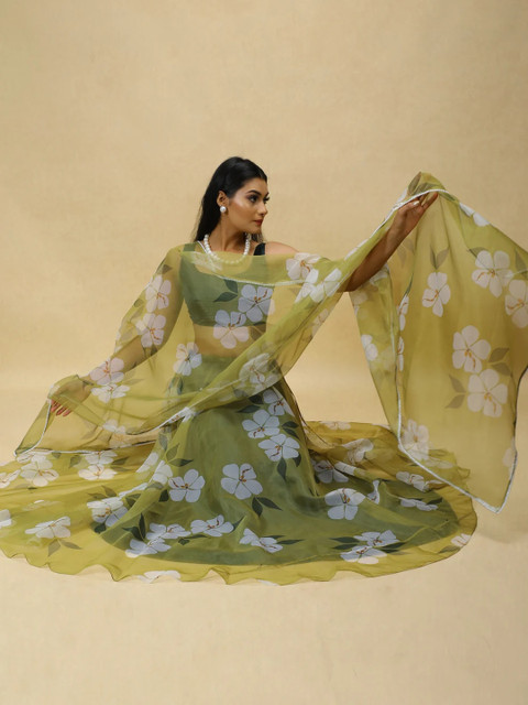 KALINI Printed Organza Semi-Stitched Lehenga & Ready to Wear Blouse With Dupatta - Image 7