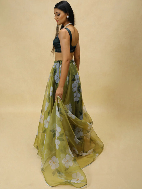 KALINI Printed Organza Semi-Stitched Lehenga & Ready to Wear Blouse With Dupatta - Image 4