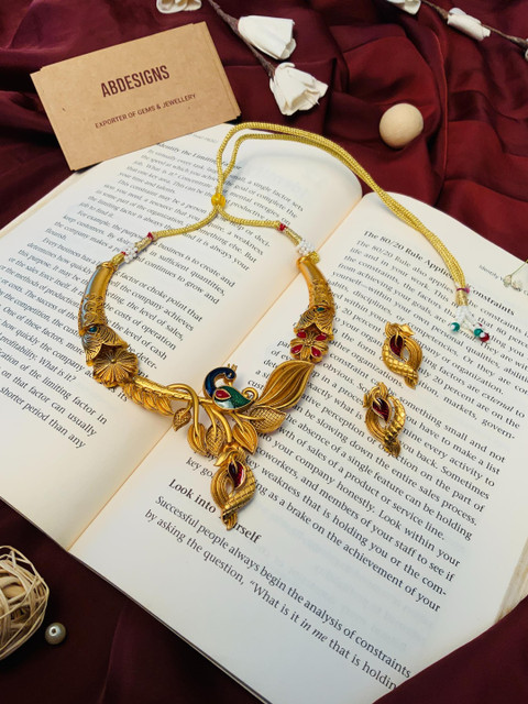 Anouk Women Gold-Plated Peacock Necklace & Earring Jewellery Set