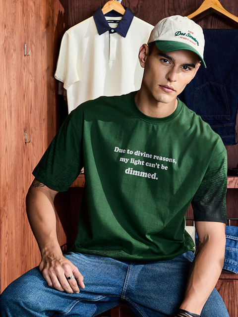 Snitch Men Typography Printed Round Neck Pure Cotton Oversized T-shirt