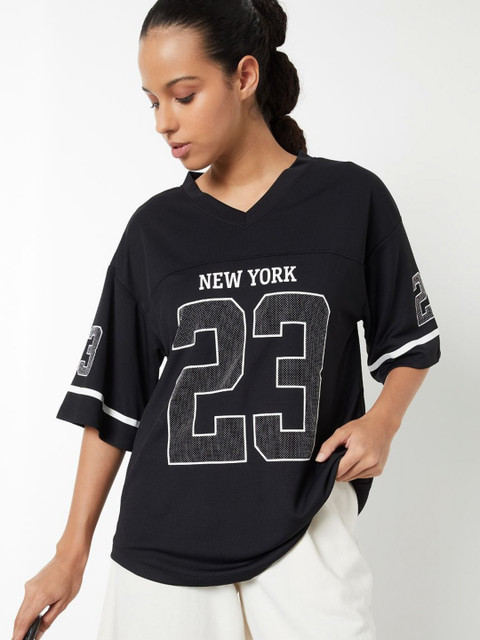 max Typography Printed V-Neck T-Shirt