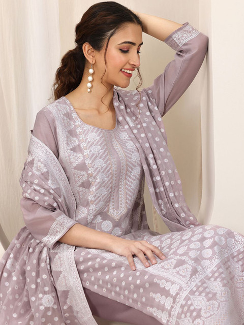 Libas Women Floral Woven Design Regular Kurta With Trousers & Dupatta