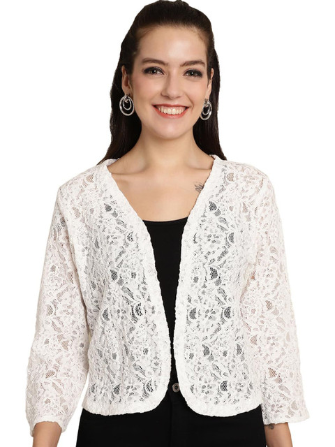 SZN Floral Self Design Open Front Shrug