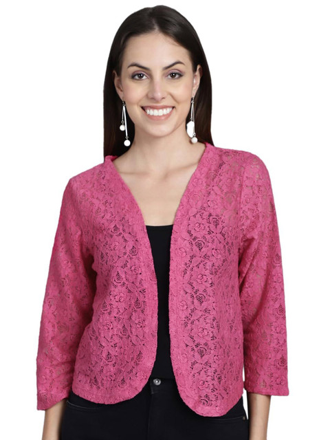 SZN Floral Self Design Cotton Open Front Shrug