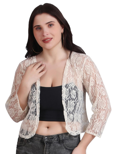 SZN Self Design Cotton Open Front Crop Shrug