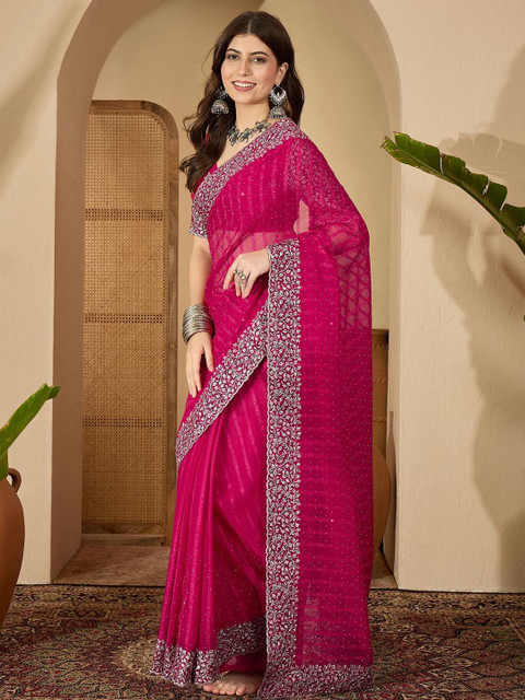 Sangria Sequinned Embellished Embroidered Border Saree