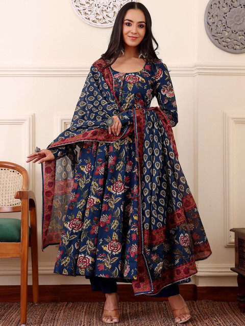 ARADHNA Women Ethnic Motifs Printed Anarkali Kurta with Trouser & Dupatta - Image 6
