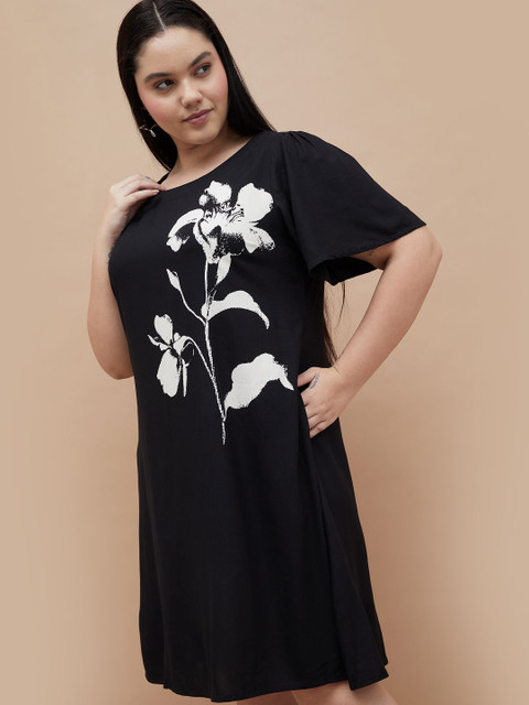 Women Plus Size Floral Print Flutter Sleeve A-Line Dress