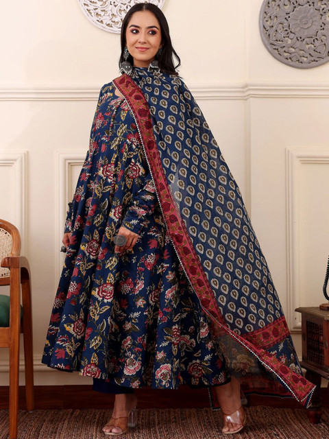 ARADHNA Women Ethnic Motifs Printed Anarkali Kurta with Trouser & Dupatta - Image 4