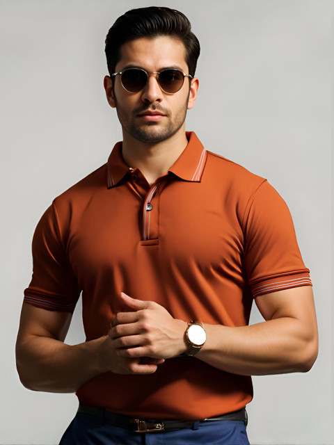 ADRO Men Orange Cotton Tshirts