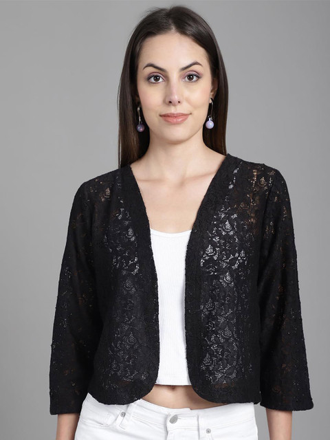 SZN Self Design V-Neck Crochet Shrug