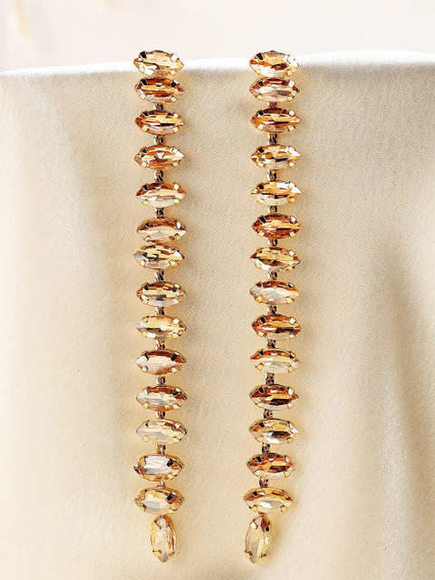 Bohey by KARATCART Gold Plated Rhinestone Studded Oval Shaped Drop Earrings