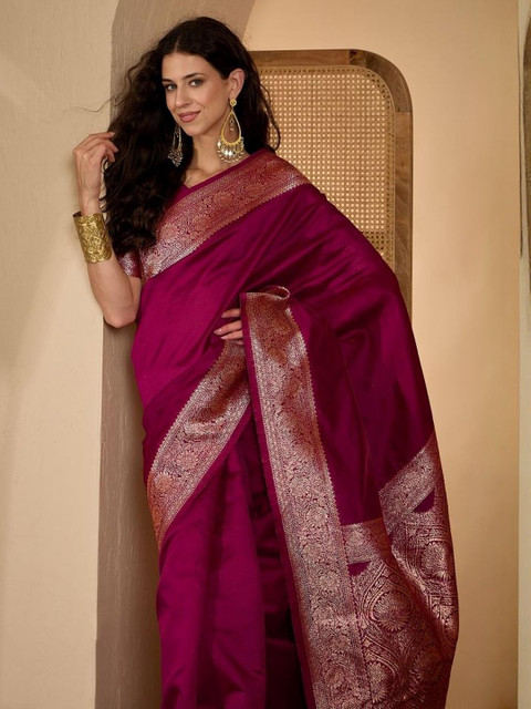 Sangria Zari Woven Banarasi Saree With Unstitched Blouse