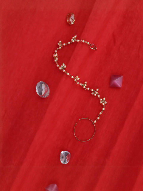 SALONI FASHION JEWELLERY Gold-Plated Pearls Nosepin Ring